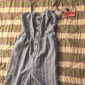 blue and white striped NEVER WORN long romper